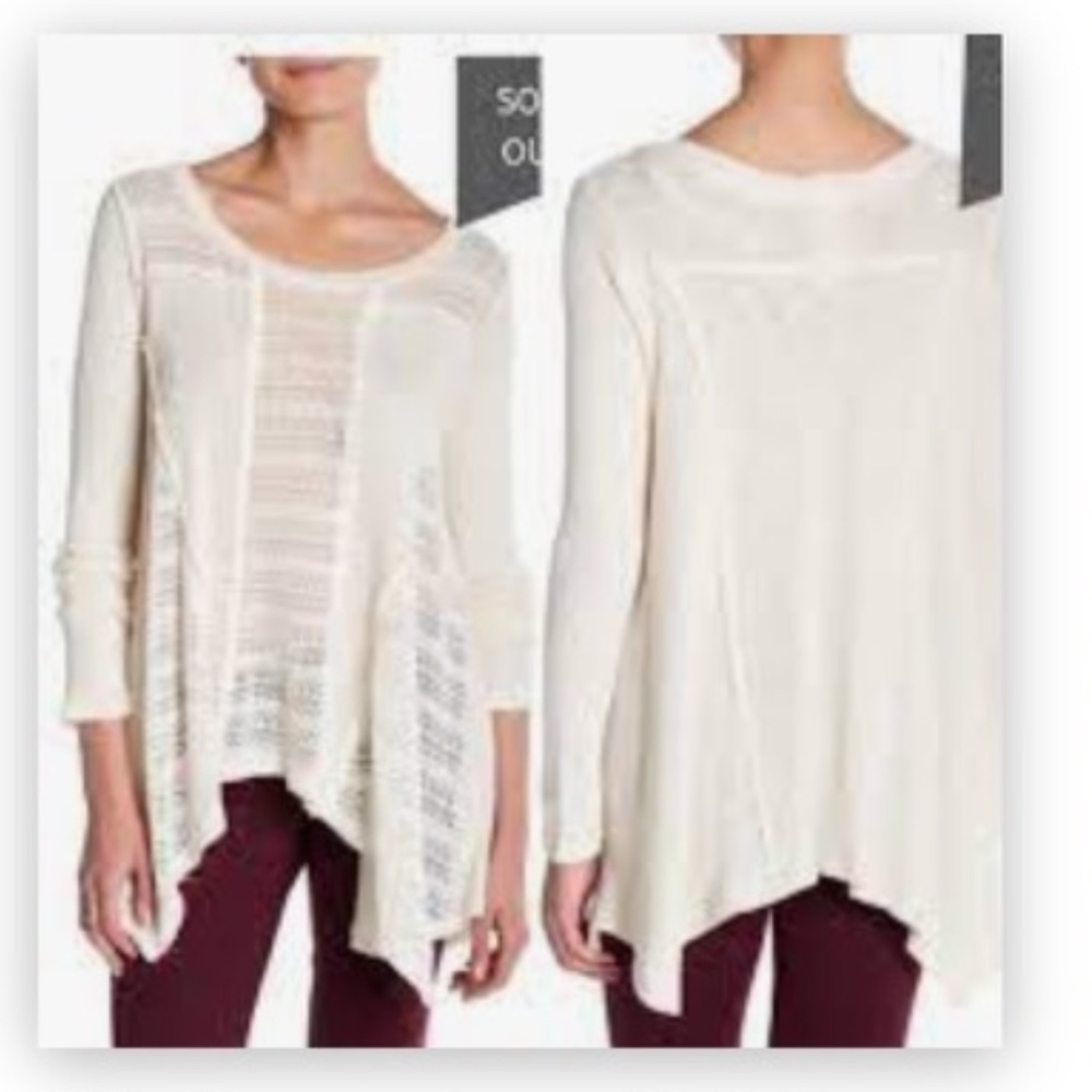 Blu Pepper lace mesh knit sharkbite hem long sleeve top